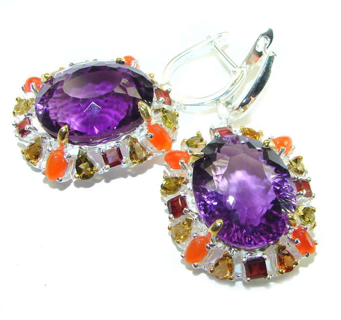 Beatrice - Dramatic design 36.8 carat Amethyst .925 Sterling Silver Handcrafted Statement earrings - photo 2