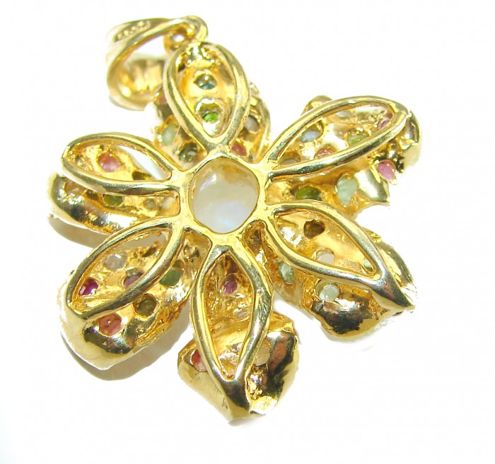 Genuine Rainbow Moonstone Tourmaline 14k Gold over .925 Sterling Silver handcrafted pendant - photo 1