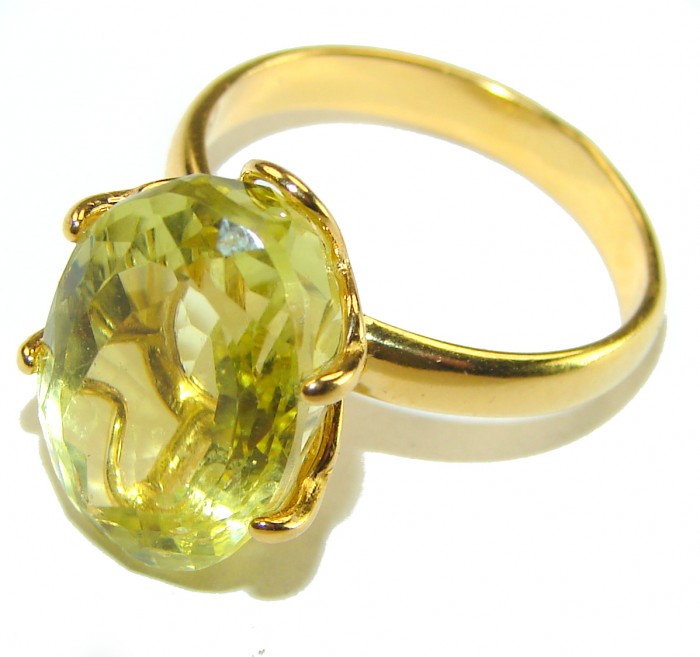 11.8 carat Genuine Lemon Quartz 14K Gold over .925 Sterling Silver handcrafted ring size 7 1/4 - photo 1