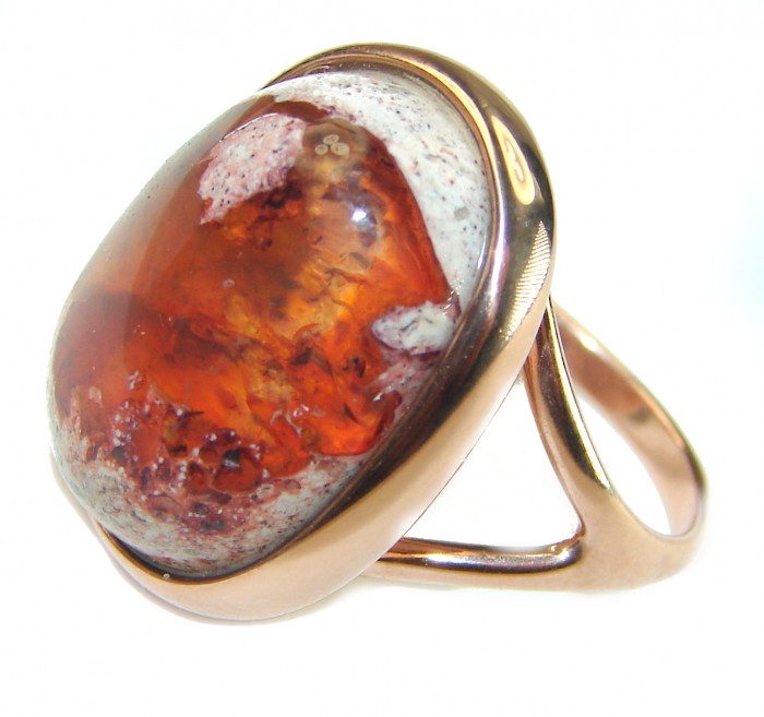 Bonfire Night best quality 12.5 carat Mexican Opal 14K Rose Gold over .925 Sterling Silver handmade ring 8 - photo 1