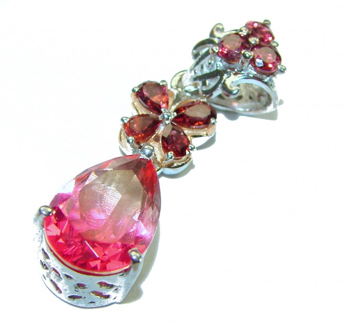 Beautiful Nature 6.2 Pink Tourmaline 2 tones .925 Sterling silver handcrafted pendant - photo 2