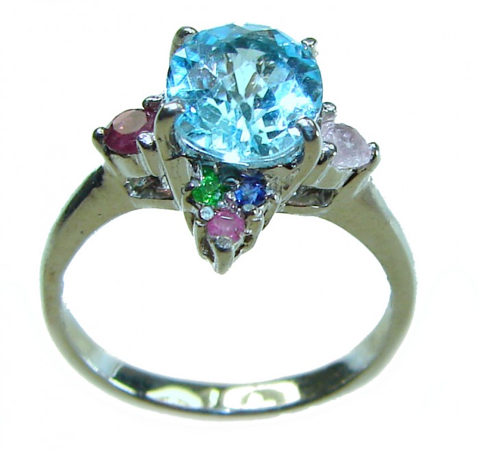 Oceansite 1.5 carat Fancy cut Swiss Blue Topaz .925 Sterling Silver handmade Ring size 6 1/2 - photo 2