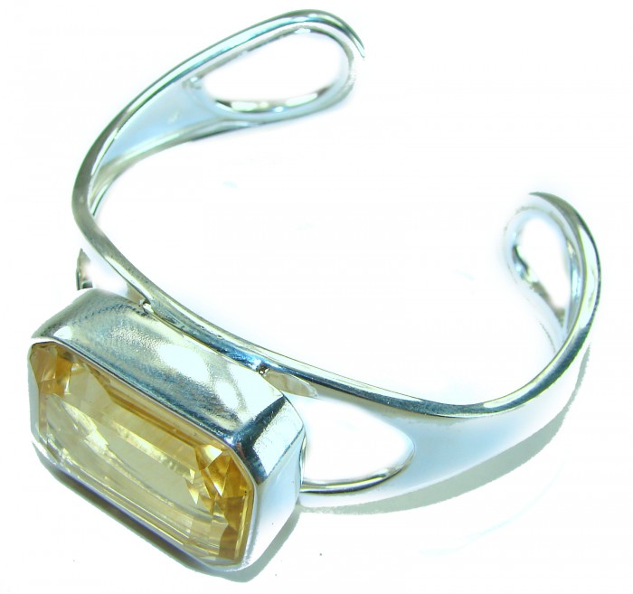 Luxurious Genuine 41.2.6 CARAT Lemon Quartz .925 Sterling Silver handcrafted Bracelet / Cuff - Side view of Lemon Quartz Sterling Silver bracelet