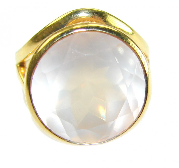 Authentic 10.5 carat Brazilian Rose Quartz 14K Gold over .925 Sterling Silver incredible Ring size 7 - Close-up of Brazilian Rose Quartz ring in 14K gold setting