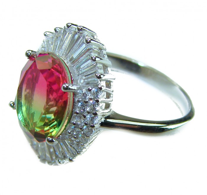 Magnificent 11.2 carat oval cut Pink Tourmaline .925 Silver handcrafted Cocktail Ring s. 8 1/4 - Side view of 11.2 carat oval pink tourmaline ring in .925 silver.