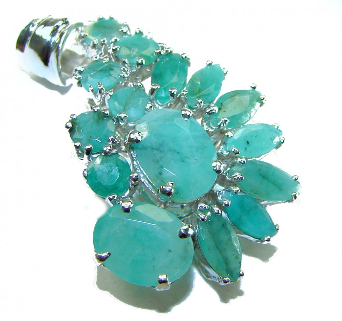 Melissa- Authentic 18.5 carat Emerald .925 Sterling Silver handcrafted Pendant - Emerald stone close-up on sterling silver jewelry piece