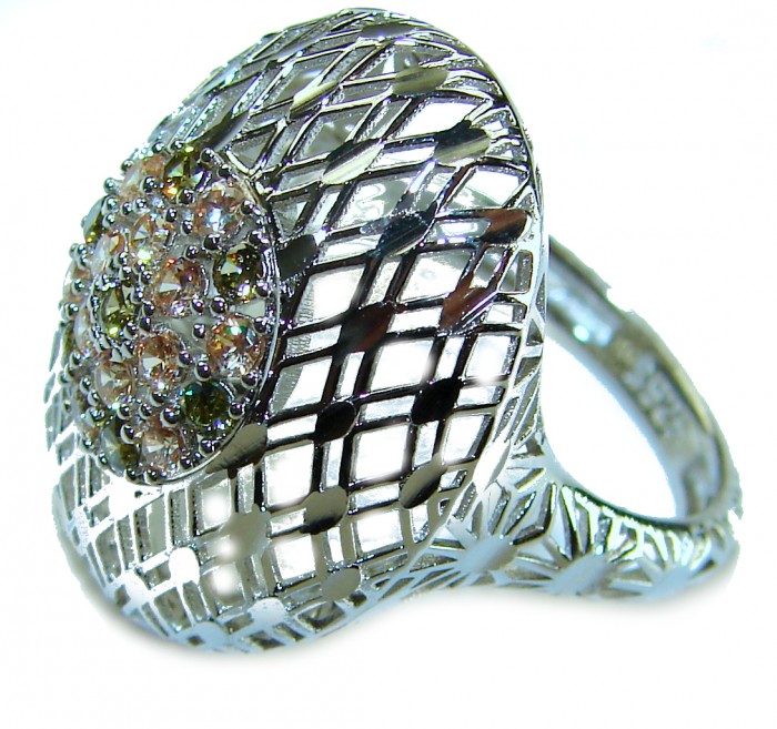 Aphrodite - 2.6 carat yellow Sapphire .925 Sterling Silver handcrafted ring size 8 - Side view of Aphrodite ring with yellow sapphires and sterling silver.