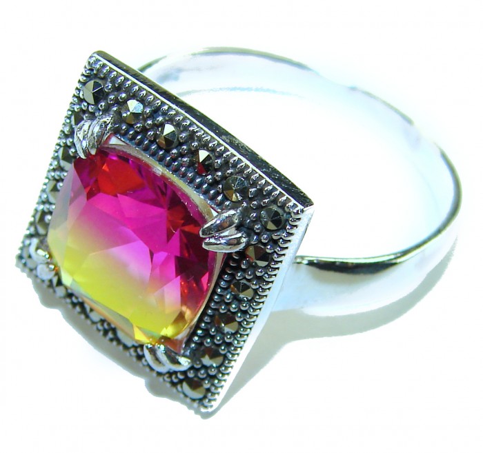7.5 carat Ametrine Marcasite .925 Sterling Silver HANDCRAFTED Ring s. 8 - Close-up view of ametrine and marcasite sterling silver ring.