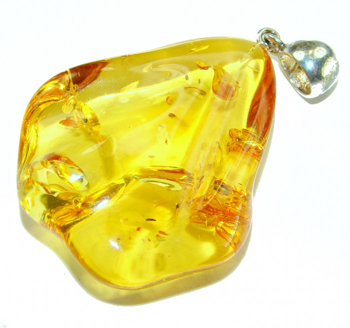 Sea Treasure Prehistoric Authentic Baltic Amber .925 Sterling Silver beautifully handcrafted Pendant - Close-up of Baltic amber pendant with silver clasp