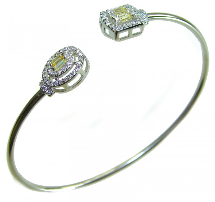 Precious Light Natural 5.2 carat White Topaz .925 Sterling Silver bracelet - Open bracelet with white topaz stones, side view.
