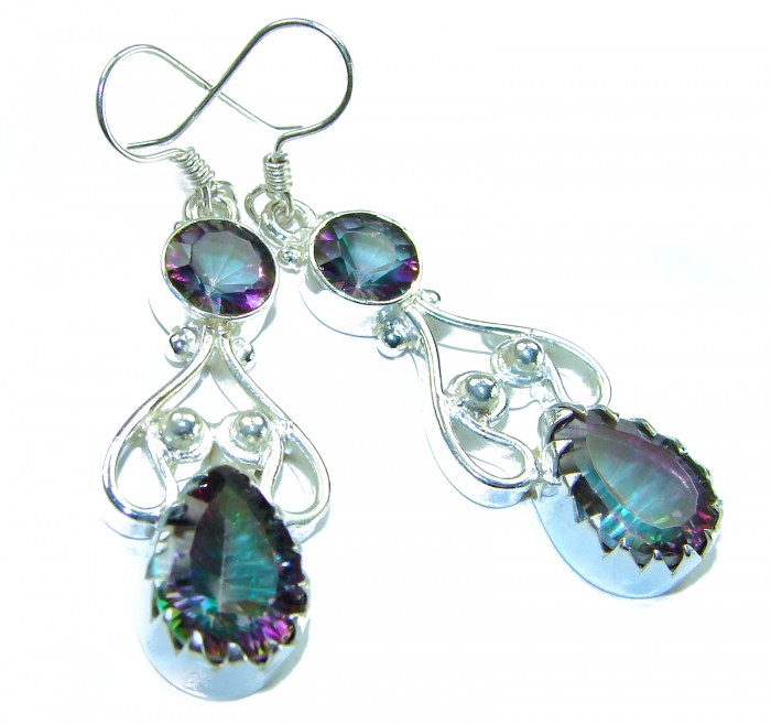 14.2 carat Mystic Topaz .925 Sterling Silver earrings - Top view of 14.2 carat Mystic Topaz .925 Sterling Silver earrings