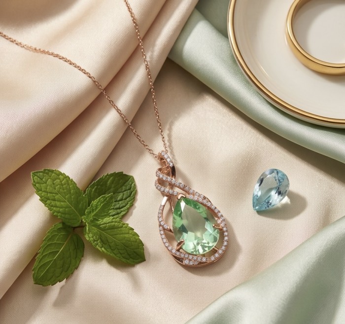 Royalty 12.9 carat authentic Himalayan Peridot 22K Gold over .925 Sterling Silver Handcrafted Statement pendant - Peridot pendant and stone close-up on soft fabric background.