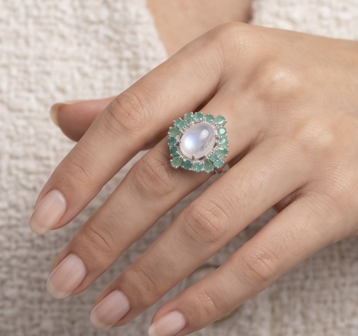 Rosemary - Top quality 22.2 carat Brazilian Rose Quartz .925 Sterling Silver dipped in rhodium Handcrafted Ring size 7 - Rosemary ring worn on hand, featuring Brazilian Rose Quartz.