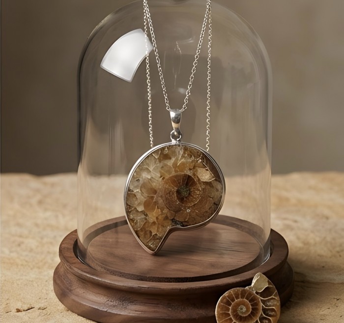 Ammonite Fossil Silver handcrafted pendant - photo 2