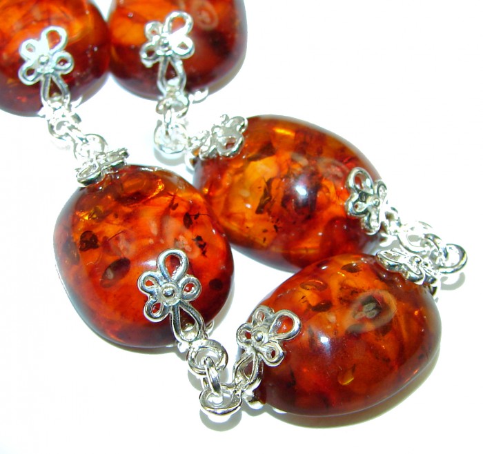 Cognac Color Beautiful Amber .925 Sterling Silver handcrafted Bracelet - photo 2