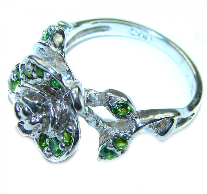 Green Rose Authentic 2.2 carat Emerald .925 Sterling Silver handmade Cocktail Ring s. 5 1/2 - photo 1