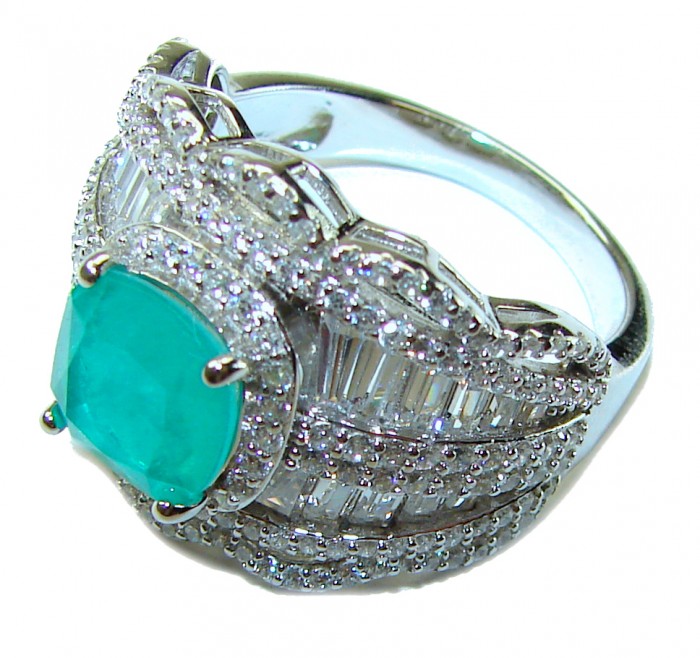 Luxurious oval Cut 4.5 ctw Paraiba Tourmaline .925 Sterling Silver handcrafted Statement Ring size 8 - photo 2