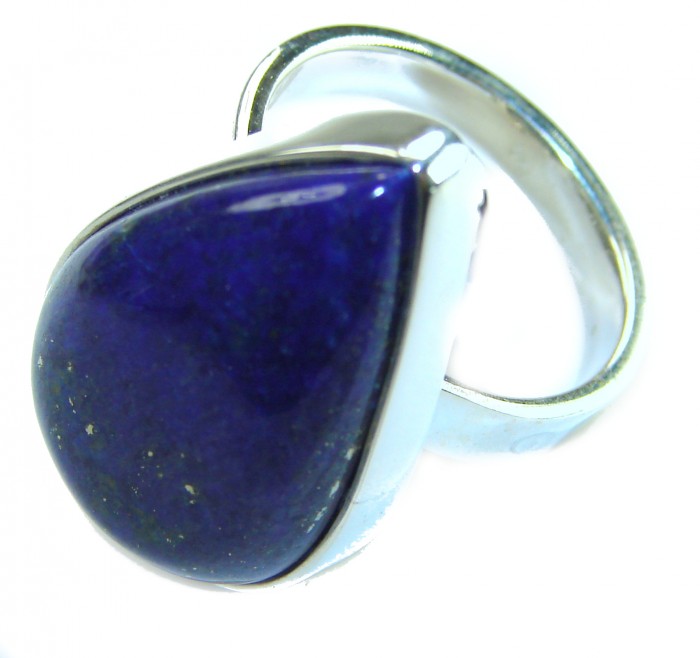 Natural 20.8 carat Lapis Lazuli .925 Sterling Silver handcrafted ring size 7 adjustable - Close-up of 20.8 carat Lapis Lazuli in .925 Sterling Silver setting.