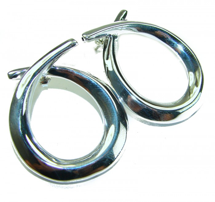 Large 1 5/8 inches long highly polished .925 Sterling Silver Italy made Earrings - Sterling silver earrings, top view, highly polished finish, 1 5/8 inches long.