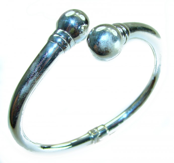 Italy made Bracelet in best quality highly polished .925 Sterling Silver - Top view of polished .925 sterling silver bracelet with ball ends.