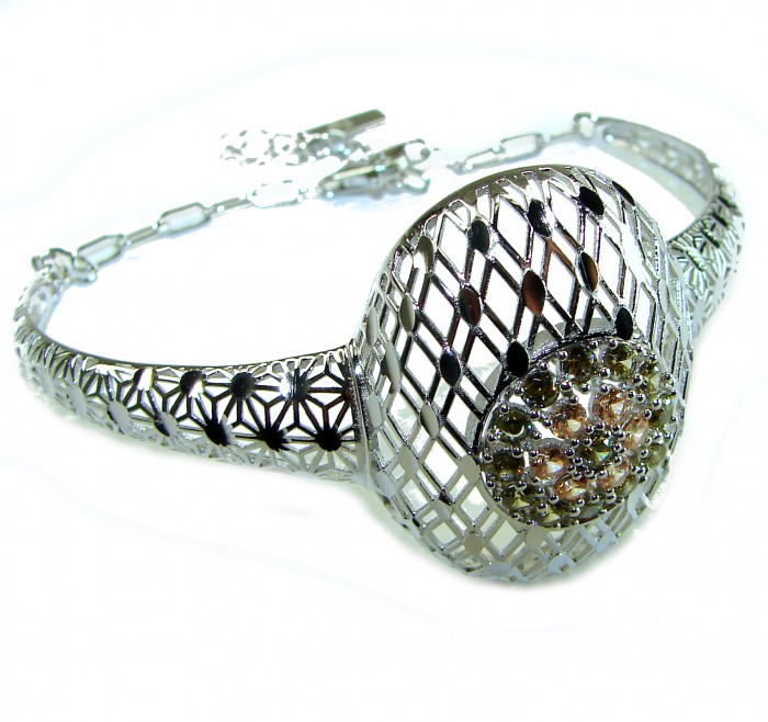 Aphrodite - Solid 4.5 multicolor Sapphire .925 Sterling Silver handcrafted Bracelet - Side view of Aphrodite bracelet in multicolor sapphire and sterling silver