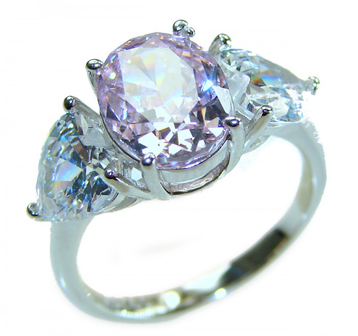 Real Diva oval cut Pink Kunzite .925 Silver handcrafted Cocktail Ring s. 7 - Pink Kunzite ring in .925 silver, top view showing oval cut stones.