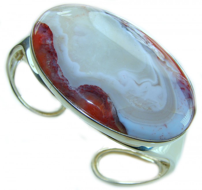 Great quality Morrisonite Jasper from Oregon .925 Sterling Silver handmade Statement Bracelet - Close-up of Morrisonite Jasper bracelet in .925 sterling silver