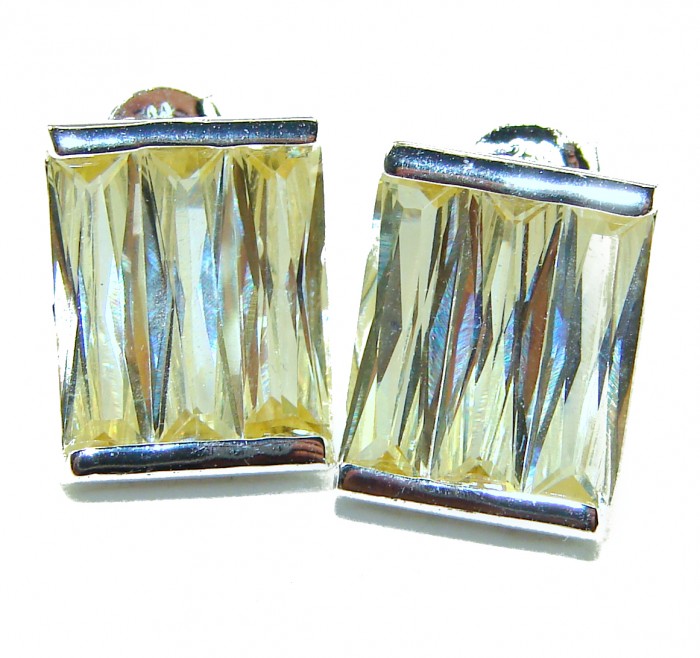 Cubic Zirconia .925 Sterling Silver handmade earrings - Close-up of cubic zirconia sterling silver earrings front view.