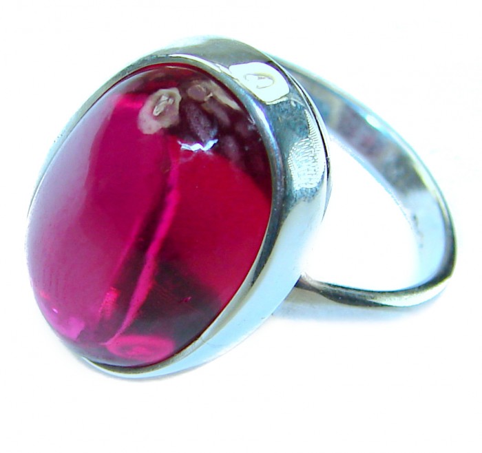 Bella Rosa Genuine 10.5 CARAT Star Ruby .925 Sterling Silver Large Statement Ring size 7 1/4 - Close-up of Bella Rosa 10.5 carat star ruby in .925 sterling silver ring