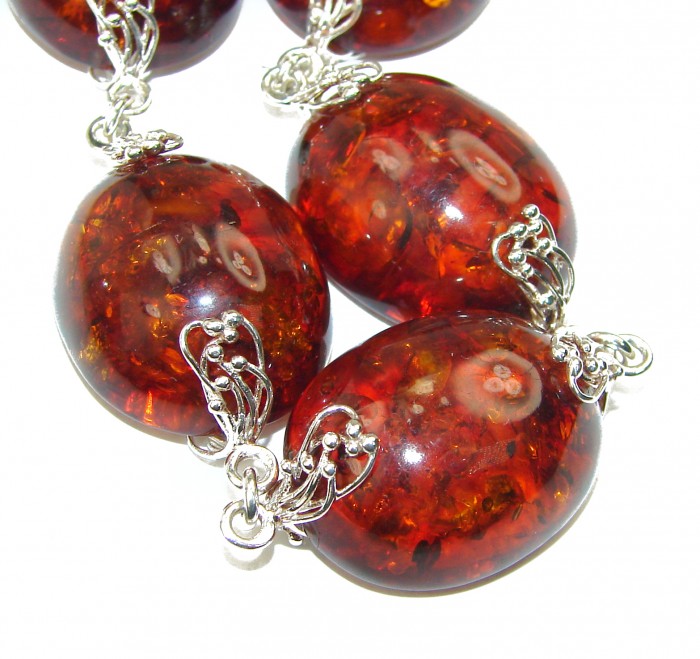 Cognac Color Beautiful Amber .925 Sterling Silver handcrafted Bracelet - photo 2