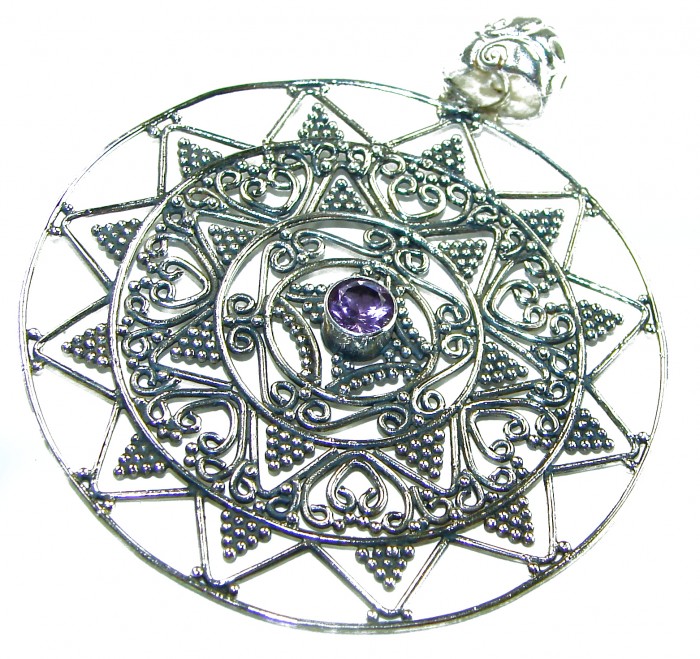 Purple Treasure Amethyst .925 Sterling Silver BALI handcrafted Pendant - photo 2