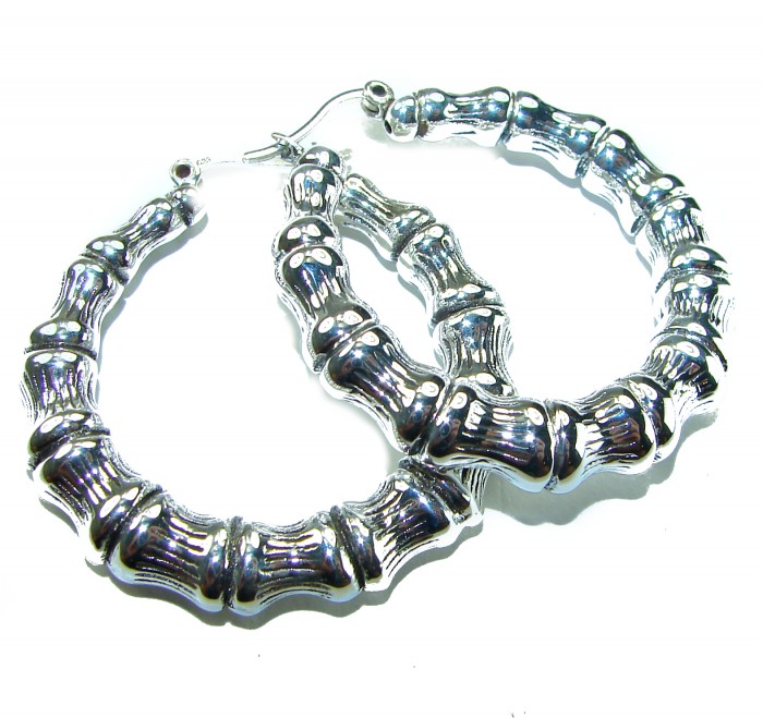 Huge - Bamboo Tree design .925 Sterling Silver handmade Bali made Earrings - photo 2