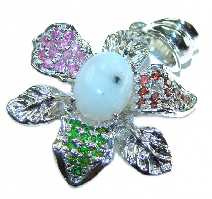 Genuine 6.2 carat Fire Moonstone .925 Sterling Silver handcrafted pendant - photo 2