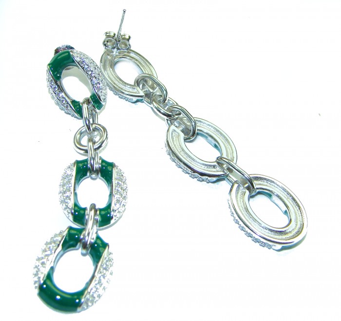 Vintage style authentic 7.5 carat Colombian Emerald .925 Sterling Silver handcrafted earrings - photo 2
