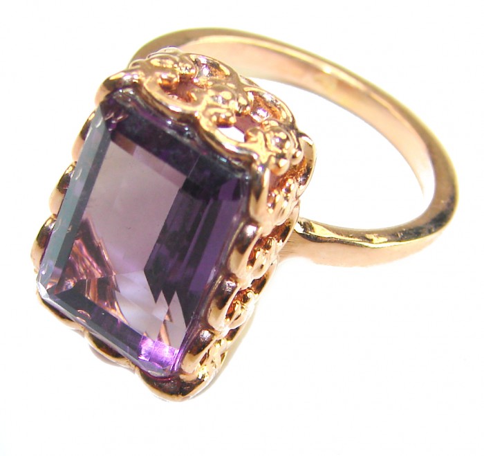 12.2 carat Amethyst 14K Rose Gold over .925 Sterling Silver Handcrafted Ring size 9 1/2 - Close-up of amethyst ring in 14K rose gold over sterling silver.