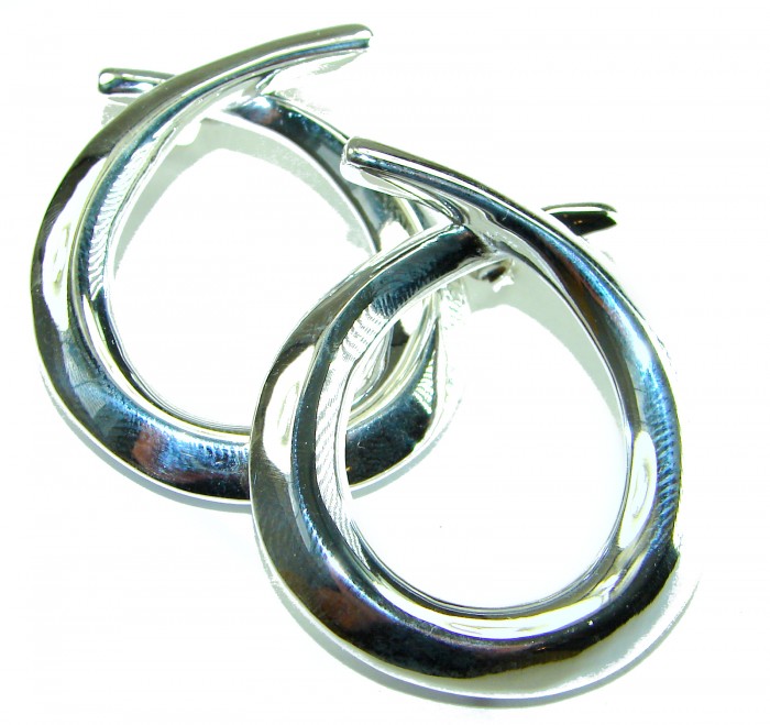 Large 1 5/8 inches long highly polished .925 Sterling Silver Italy made Earrings - Side view of large polished .925 sterling silver hoops