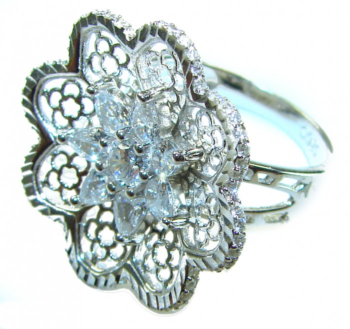 Aphrodite - 2.6 carat White Topaz .925 Sterling Silver handcrafted ring size 6 3/4 - Close-up of Aphrodite ring with white topaz and sterling silver details.