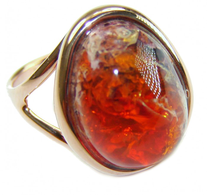 Queen of Fire best quality 14.4 carat Mexican Opal 18K Rose Gold over .925 Sterling Silver handmade ring 8 1/4 - Close-up of 14.4 carat Mexican Opal ring in 18K Rose Gold.