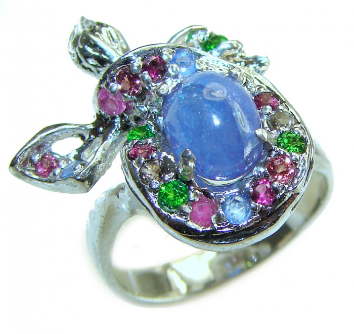 Luxurious 3.8 carat Natural Tanzanite Tourmaline .925 Sterling Silver handmade Ring size 9 - photo 3