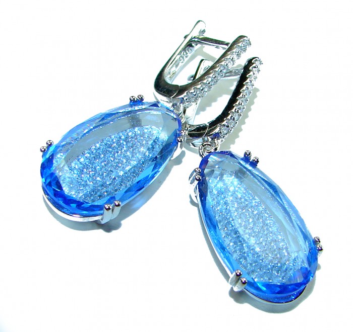 Eau Propre natural 18.5 CARAT Blue Swiss Topaz .925 Sterling Silver handcrafted earrings - photo 2