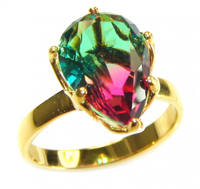 7.9 carat pear cut Brazilian Tourmaline 14K Gold over .925 Sterling Silver Perfectly handcrafted Ring s. 8 - photo 3