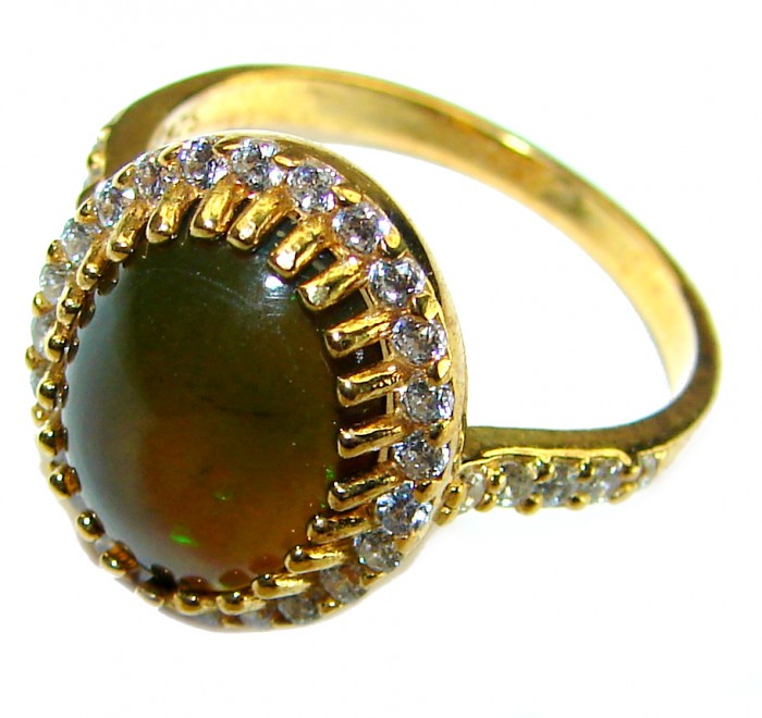 A COSMIC POWER Genuine 10.2 carat Black Opal 18K Gold over .925 Sterling Silver handmade Ring size 8 - photo 2