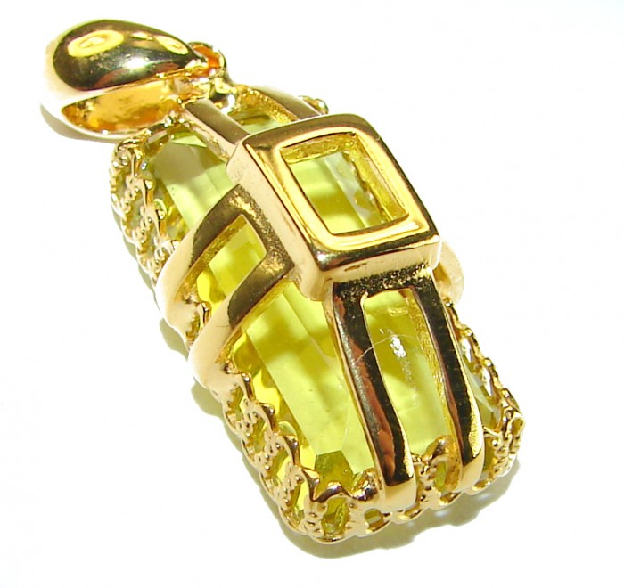 Emerald cut 15.3 carat Lemon Quartz 18K Gold over .925 Sterling Silver handcrafted pendant - photo 1
