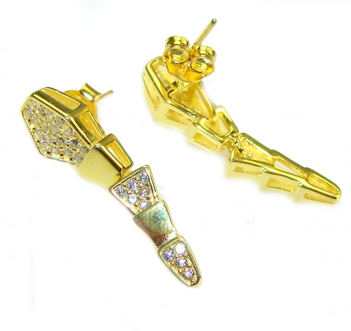 Cleopatra - The Egyptian Cobra White Sapphire 18K Gold over .925 Sterling Silver handcrafted Earrings - photo 2