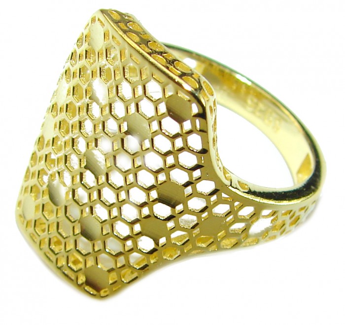 14K Gold over .925 Sterling Silver handcrafted ring size 8 - Top view of 14K gold over sterling silver ring, size 8, honeycomb design.