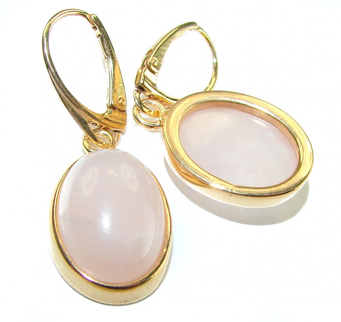 authentic 10.2 carat Rose Quartz 14K Gold over .925 Silver handcrafted Statement earrings - Rose Quartz earrings with 14K gold over silver, side view.