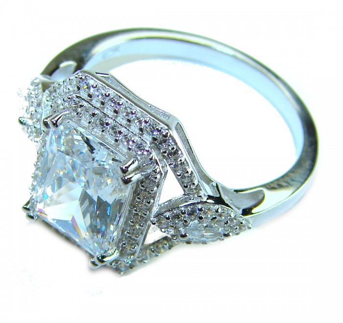 LUXURIOUS 5.2 carat White Topaz .925 Sterling Silver handcrafted Ring s. 7 1/2 - Side view of 5.2 carat white topaz ring in .925 sterling silver.