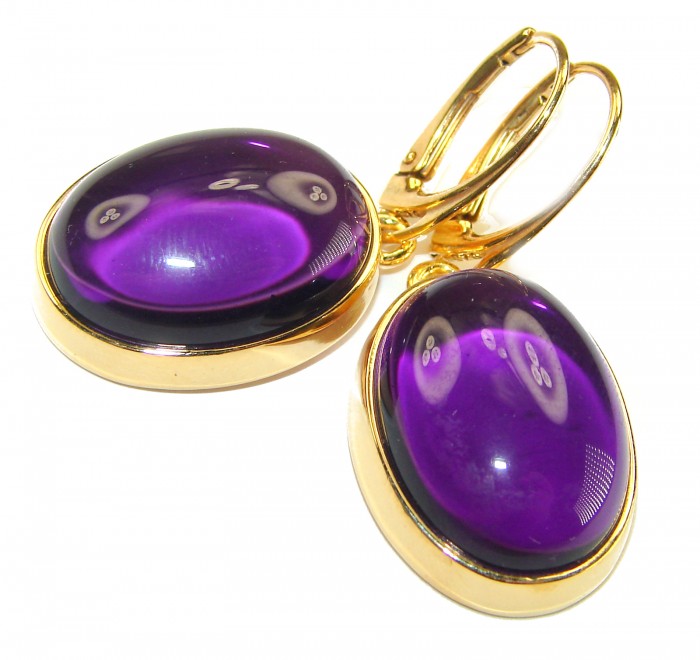 Lavender Beauty authentic 16.2 carat Amethyst 14K Gold over .925 Sterling Silver handcrafted earrings - Amethyst earrings in 14K gold, close-up view showing purple stones