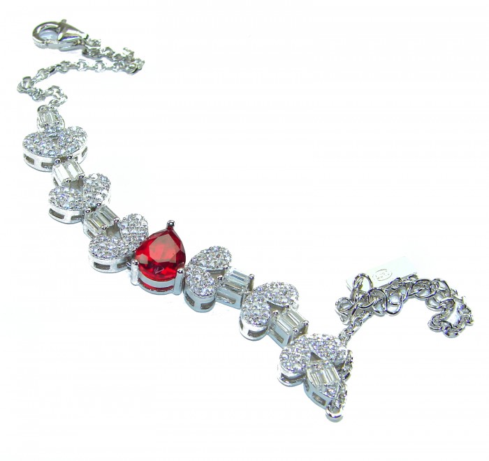 Art Deco - Crimson Royalty 4.2 carat Ruby .925 Sterling Silver .925 Sterling Silver Statement Bracelet - Art Deco bracelet, top view, featuring a 4.2 carat ruby in sterling silver