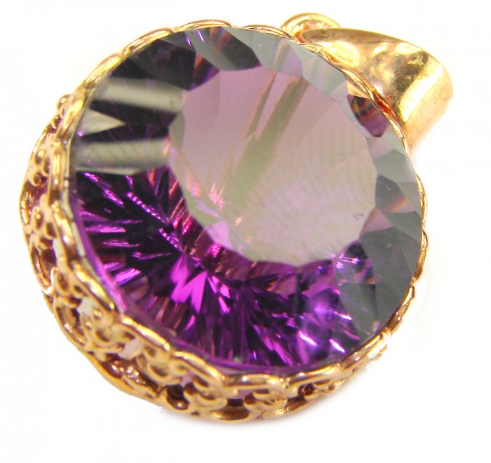 Mademoiselle - 20.5 carat natural Amethyst .925 Sterling Silver dipped in 18K Rose Gold handcrafted Pendant - Close-up of 20.5 carat natural Amethyst with gold setting.